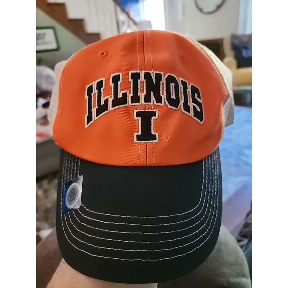Vintage Mesh Embroidered Illinois logo Orange H10 Trucker Hat Cap
